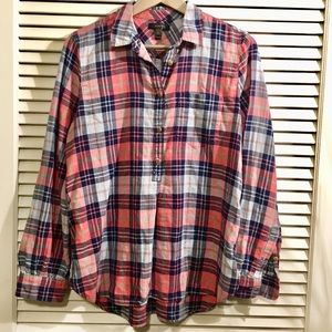 J. Crew Blue Pink Button Down Flannel Plaid Tall